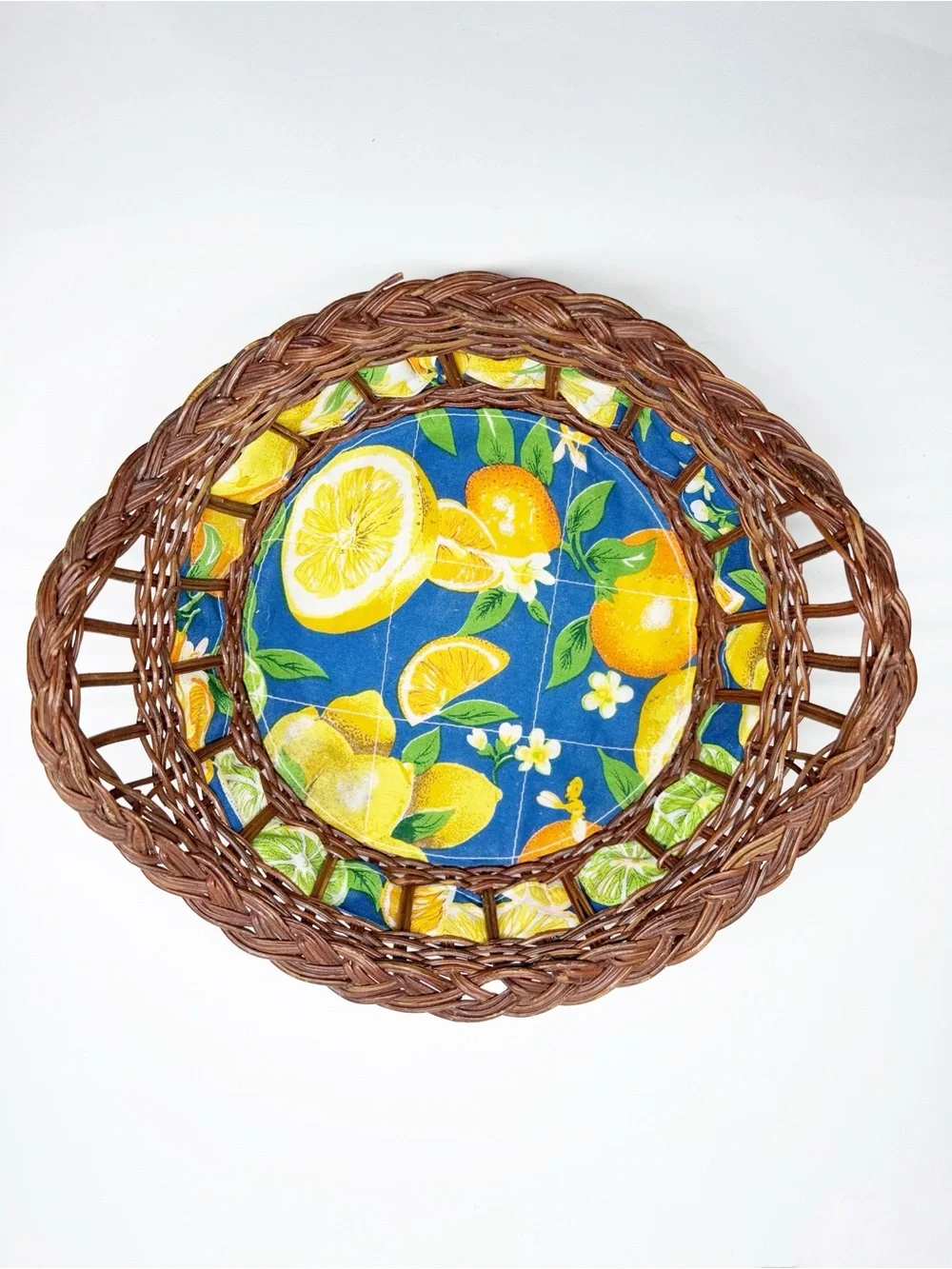 Vintage Rattan Lined Fruit Bread Baskets Lemon Orange Peach Pear